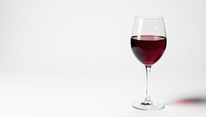 Single red wine glass against pure white, subtle shadows, wine tasting, bottle, elegant