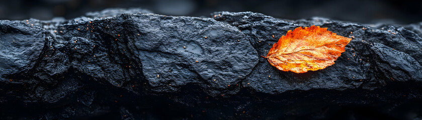 Autumn Leaf on Dark Rock Realistic Image