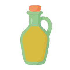 Simple cartoon bottle of olive oil for cooking and decoration, isolated, flat vector food style.