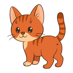 Red cat standing back view. Cute ginger tabby kitten. Flat style Chibi cat clean, simple design. Perfect for children’s content, greeting cards, stickers, tshirts, mug and posters Vector illustration