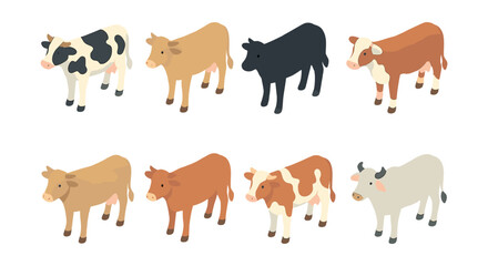 Obraz premium Farm animal icons set – cow illustrations in various colors and patterns