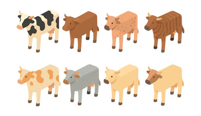 Fototapeta premium Farm animal icons set – diverse cows in various patterns and colors