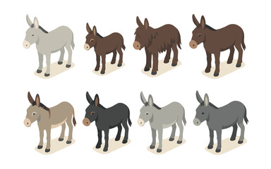 Obraz premium Donkey variety icons set – illustrations of diverse donkey breeds