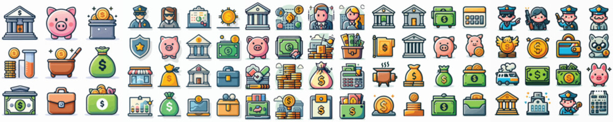 Vector set of bank-related items.