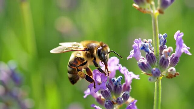 Una abeja aterrizando en una flor.