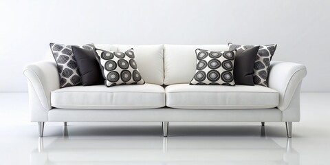 Elegant White Sofa Macro Photography: Black & White Pillows, Bright Living Room