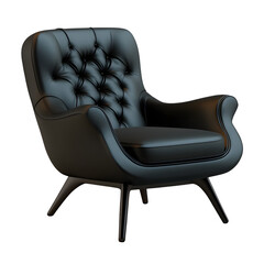 Sleek black contemporary lounge chair with tufted leather upholstery
