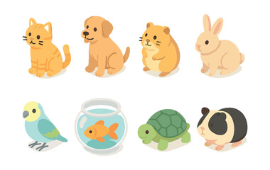 Naklejka premium Pet icons set – cat, dog, hamster, rabbit, bird, fish, turtle, guinea pig