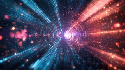 Obraz premium Abstract digital tunnel featuring light streams of red and blue hues