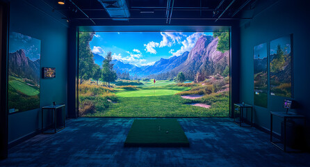 Indoor Golf Simulator with Mountain View