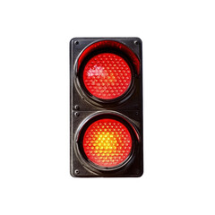 Double Red Traffic Light Signal - Stop Sign, Illuminated at Night