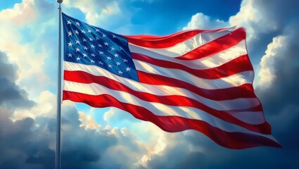 Obraz premium Flag Waving Against Cloudy Sky Patriotic Symbol
