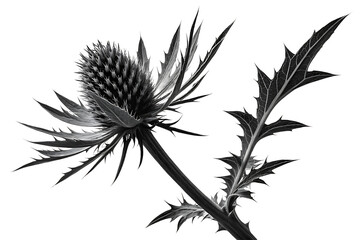 Monochrome Sea Holly A Striking Botanical Study in Black and White Photography