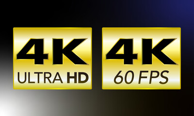 4K Ultra HD Resolution and 60FPS Icon Set .Golden Sign Symbols