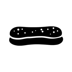 Minimalist black silhouette of a glazed eclair representing a filled French pastry