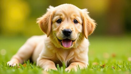 Obraz premium Golden retriever puppy, alert expression, isolated , dog portrait, pet photography