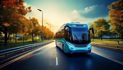 Obraz premium Autonomous electric bus dedicated lane 