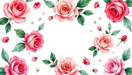 Delicate watercolor roses & leaves, repeating floral design, floral, romantic, delicate