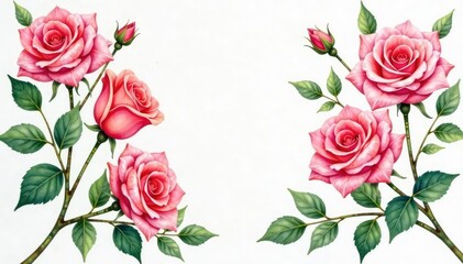 Obraz premium Delicate watercolor roses, intertwined leaves, soft pastel hues, delicate, bloom