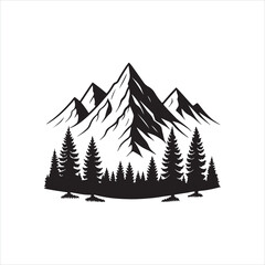 Minimalist Mountain Range Silhouette with Pine Trees