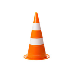 Single Orange and White Traffic Cone Isolated On Transparent Background