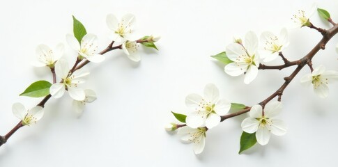 Fototapeta premium Delicate branches with fine leaves on a white background, wood, clean