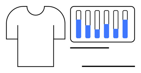 T-shirt outline with test tubes containing liquid, exploring fabric innovation and material research. Ideal for sustainability, science, technology, fashion, research, innovation, simple landing page
