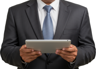 Businessman in Suit Holding Tablet Focused CloseUp