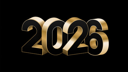 3D gold, white and black 2026 Happy new year letters on transparent, white and black background vector illustration. 2026 3d text vector 