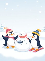 Fototapeta premium Cute Penguins in Winter Scene