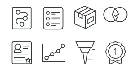 Business efficiency icons set – diagram, checklist, package, venn, profile, chart, funnel, award