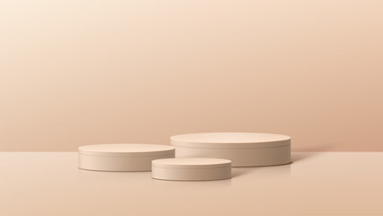 Abstract minimal scene. Minimal podium with soft material base. Soft podium stages and product showcase platform with covers and golden in round and square shape. 