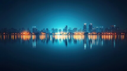 Obraz premium Night Cityscape Reflection: A Serene Panorama of Urban Lights