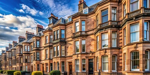 Fototapeta premium Traditional terraced houses in Glasgow with ornate stonework and intricate detailing , historic, stone, historic