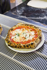 Neapolitan Margherita pizza with charred crust