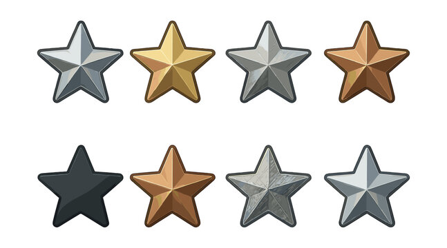Star rating icons set - gold, silver, bronze, black, metallic, shiny, glossy, rank, award, achievement