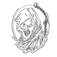 Ethereal Grim Reaper Line Art Depicting Mortality and Existentialism