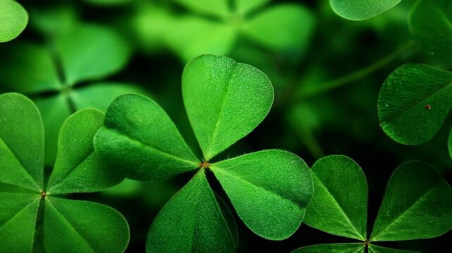 Close-up of vibrant green clover leaves in natural sunlight showcasing intricate patterns in a garden setting