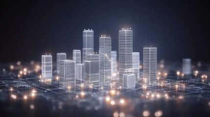 Obraz premium Cityscape Blueprint: A futuristic and mesmerizing digital rendering of a cityscape blueprint, where architecture meets technology. Capturing the essence of innovation and progress.