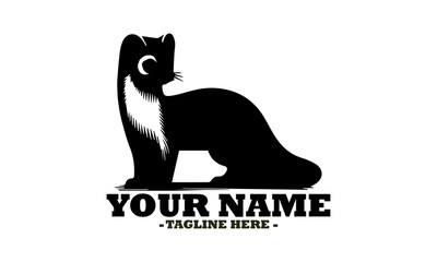 Elegant black silhouette of a civet cat with a long, curved tail standing gracefully. Exotic mammal illustration concept, civet line art silhouette vector illustration and civet logo icon