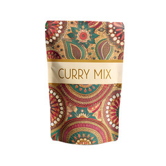 Decorated Curry Mix Pouch, Transparent Background