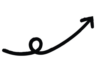 Hand-Drawn Looping Curved Upward Arrow Sketch. Black Brushstroke Doodle Vector. Growth Direction Symbol for Progress and Creativity.