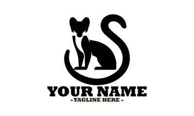 Elegant black silhouette of a civet cat with a long, curved tail standing gracefully. Exotic mammal illustration concept, civet line art silhouette vector illustration and civet logo icon