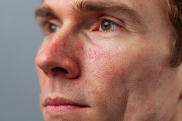 Obraz premium Close-up Portrait of a Calm Young Man with Refined Features and Natural Skin Texture