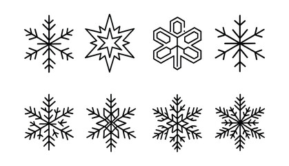 Winter snowflake icon set – crisp, geometric, seasonal, decorative, black, elegant, unique, detailed, symmetrical