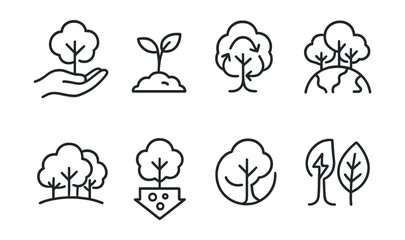 Eco-friendly icons set &ndash; trees, seedling, growth, sustainability, earth