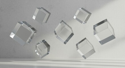 Floating Glass Cubes Minimalist Abstract 3D Render: Modern Design and Clean Aesthetics