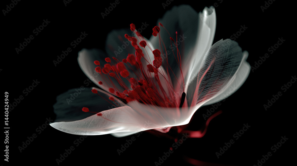 Wall mural an elegant light flower with a graceful red pattern for invitations. 3d rendering.