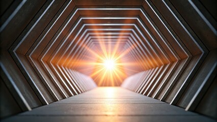 Fototapeta premium Exploring the Polygonic Tunnel Leading to the Radiant Center of Creative Ideas A Journey Through Structured Dimensions and Enlightenment