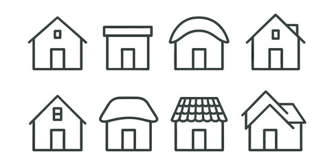 Home architecture icons set – house, roof, building, cottage, structure, residential, dwelling, urban, rural